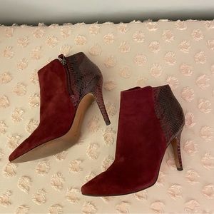 Rose gold Suede Snakeskin High heeled Booties Red Burgundy Size 36